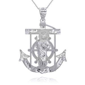 925 Sterling Silver St. Saint Jude Mariner Pendant Necklace